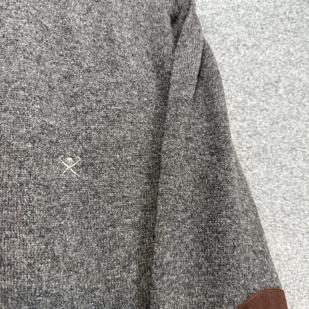 Hackett London Sweater Mens XXXL Gray Lambswool 1/4 Zip Elbow Patch Pullover